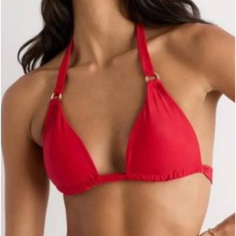 Quince Red Triangle Halter Bikini Top